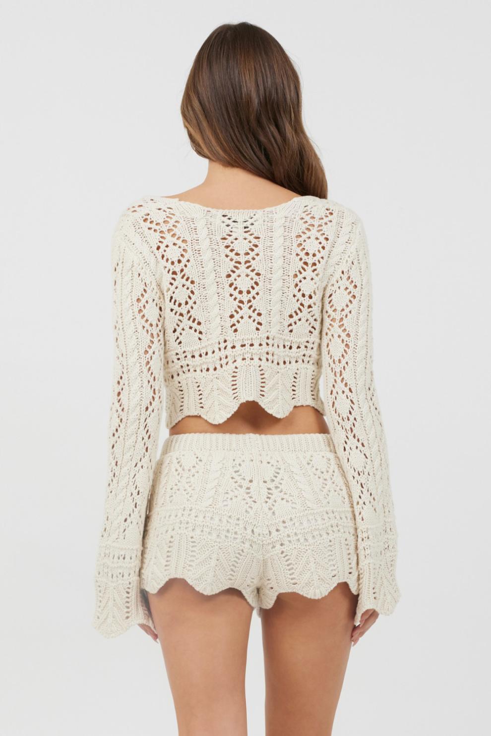 Vintage Havana Casual Tops | Women Ivory Crochet Knit Long Sleeve Crop Ivory