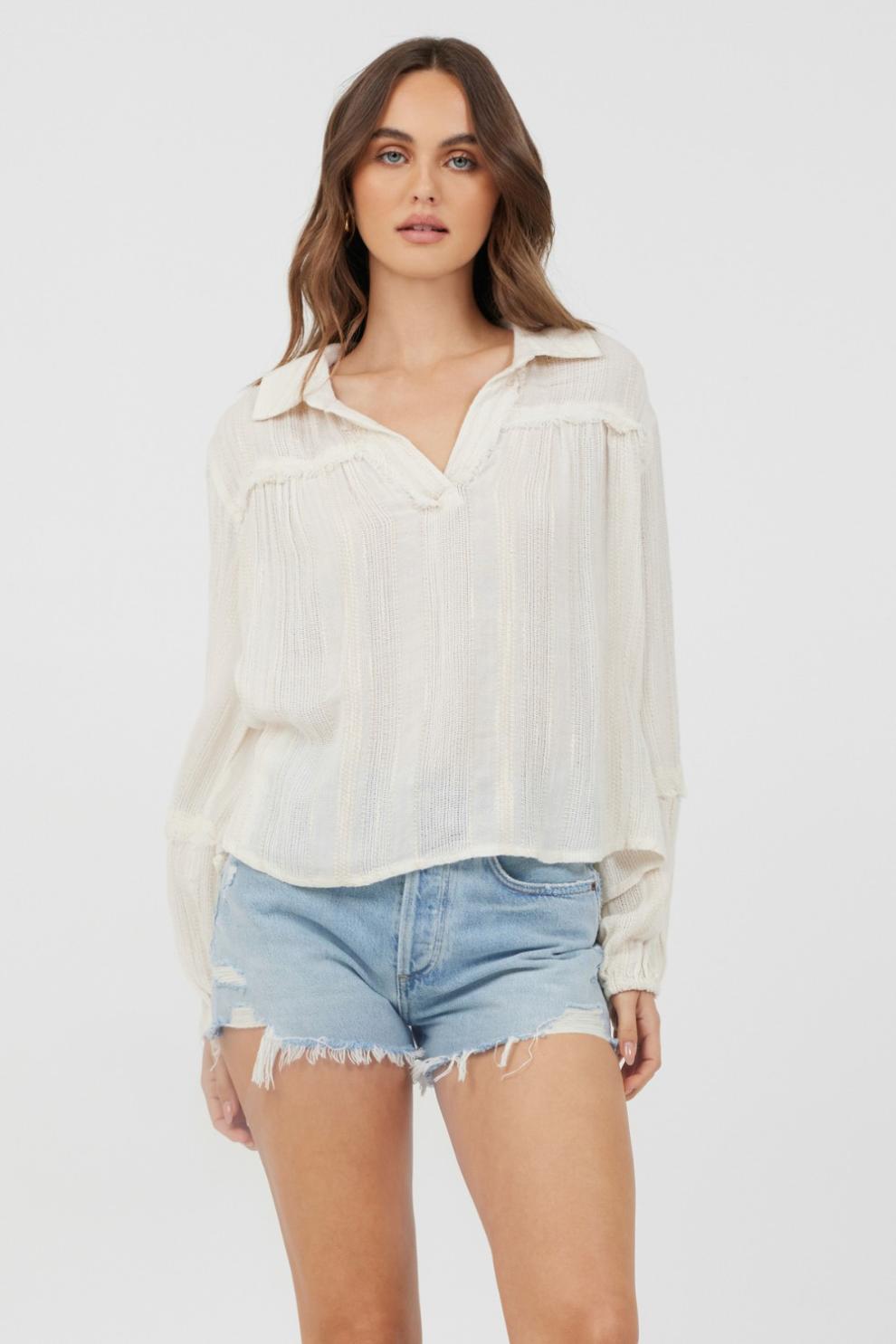 Vintage Havana Casual Tops | Women Ivory Multi Texture Polo Blouse Ivory