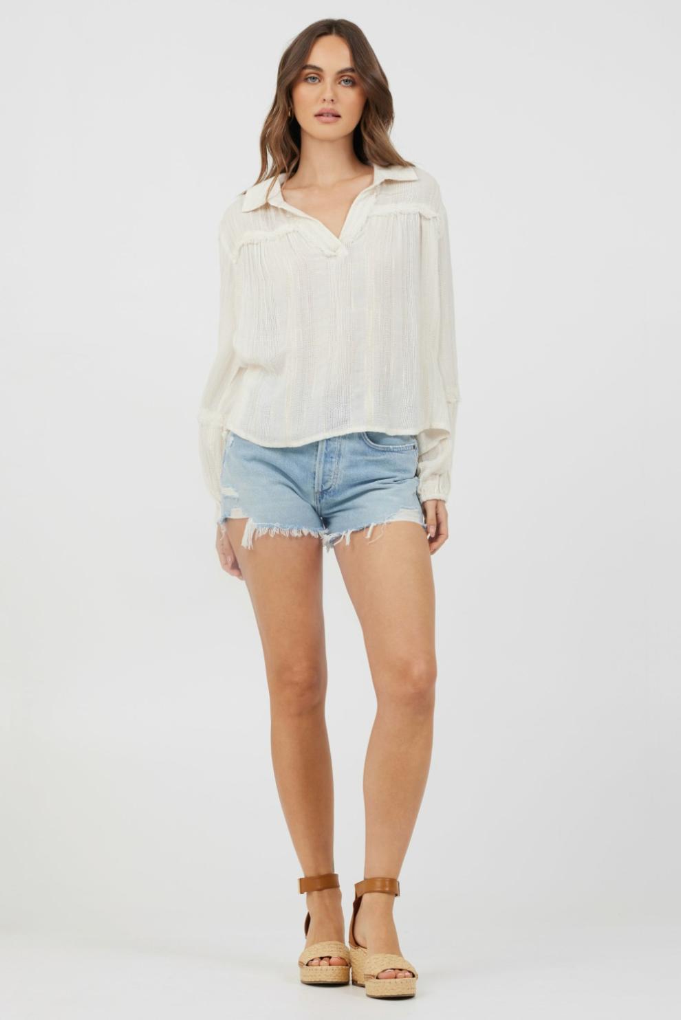 Vintage Havana Casual Tops | Women Ivory Multi Texture Polo Blouse Ivory
