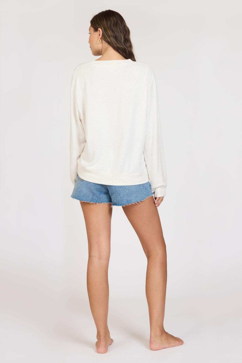 Vintage Havana Casual Tops | Women "le Bleu Ocean" Sandbar Solid Hacci Crewneck Sandbar