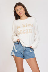Vintage Havana Casual Tops | Women "le Bleu Ocean" Sandbar Solid Hacci Crewneck Sandbar