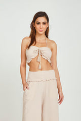 Vintage Havana Casual Tops | Women Mauve Garment Washed Gauze Halter Top Mauve Garment