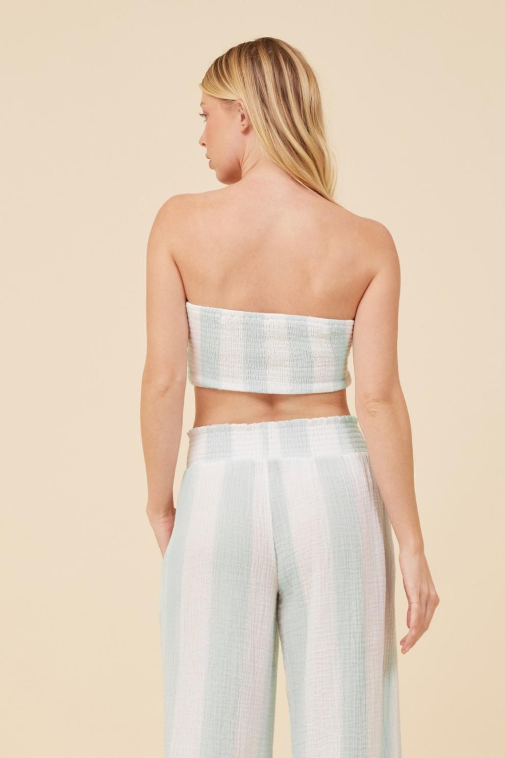 Vintage Havana Casual Tops | Women Mint &amp; White Cabana Stripe Gauze Bandeau Crop Top Mint / White