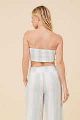 Vintage Havana Casual Tops | Women Mint &amp; White Cabana Stripe Gauze Bandeau Crop Top Mint / White