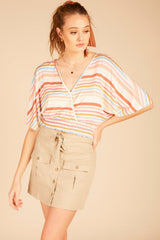 Vintage Havana Casual Tops | Women Multi Striped Surplice Top White/bright Multi
