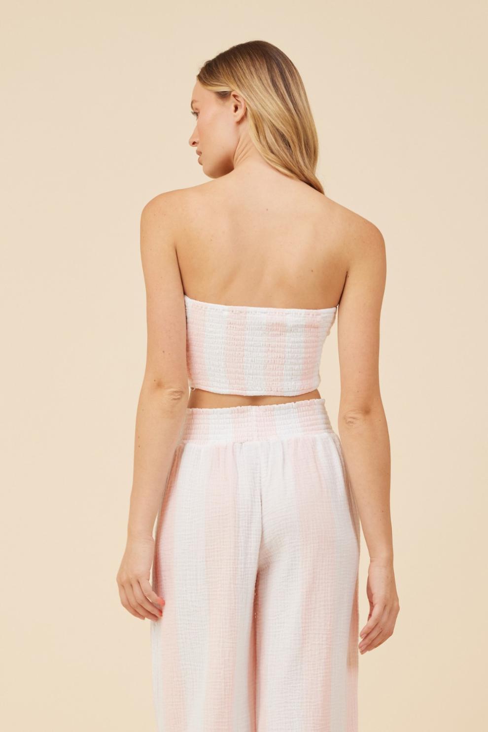 Vintage Havana Casual Tops | Women Pink &amp; White Cabana Stripe Gauze Bandeau Crop Top Pink / White