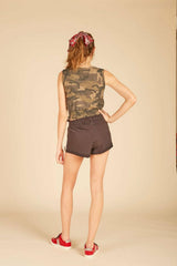 Vintage Havana Casual Tops | Women "Rainbow" Patch Smocked Crop Tank Olive Camo