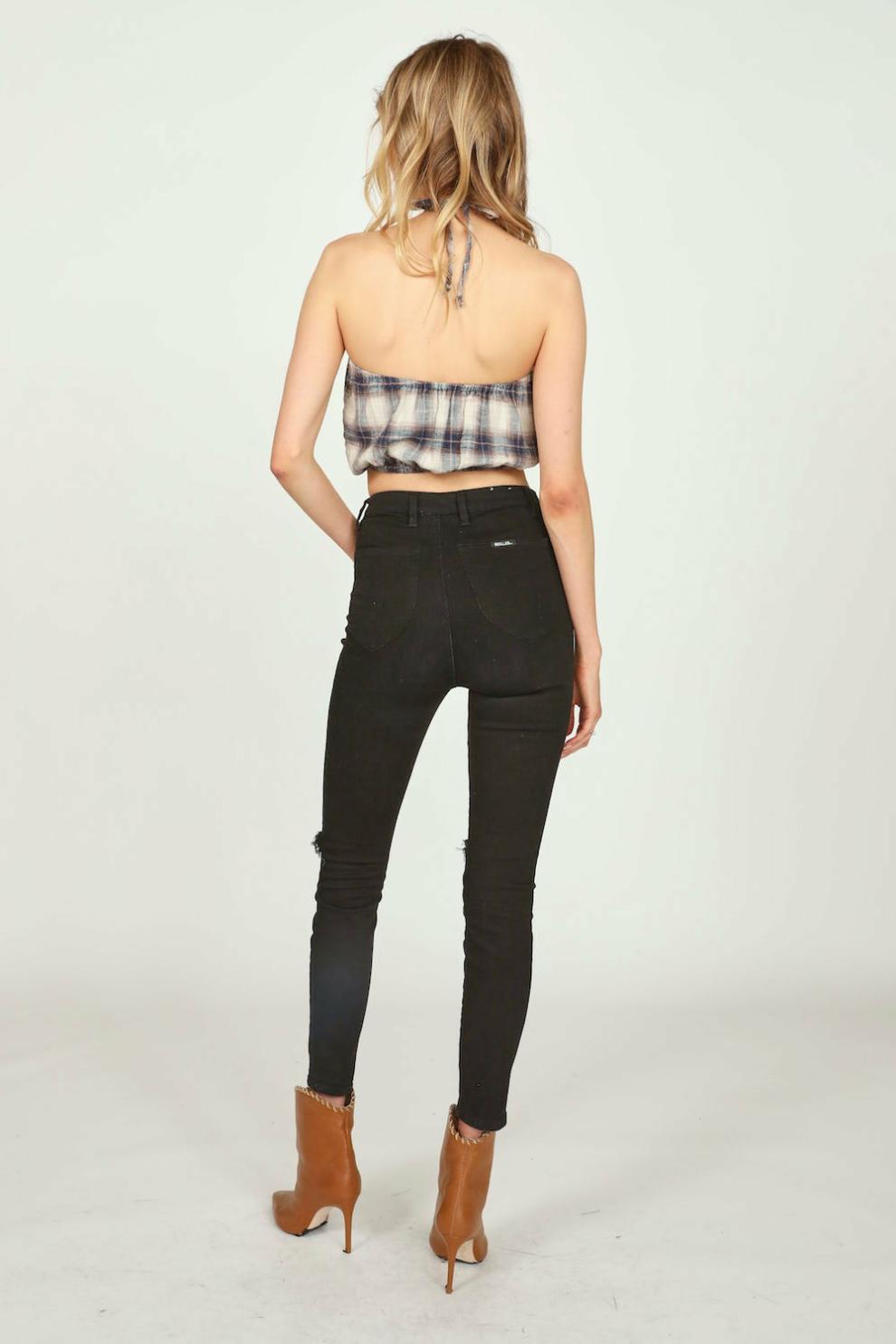 Vintage Havana Casual Tops | Women Sand/Navy Plaid Flannel Halter Bandeau Sand/navy