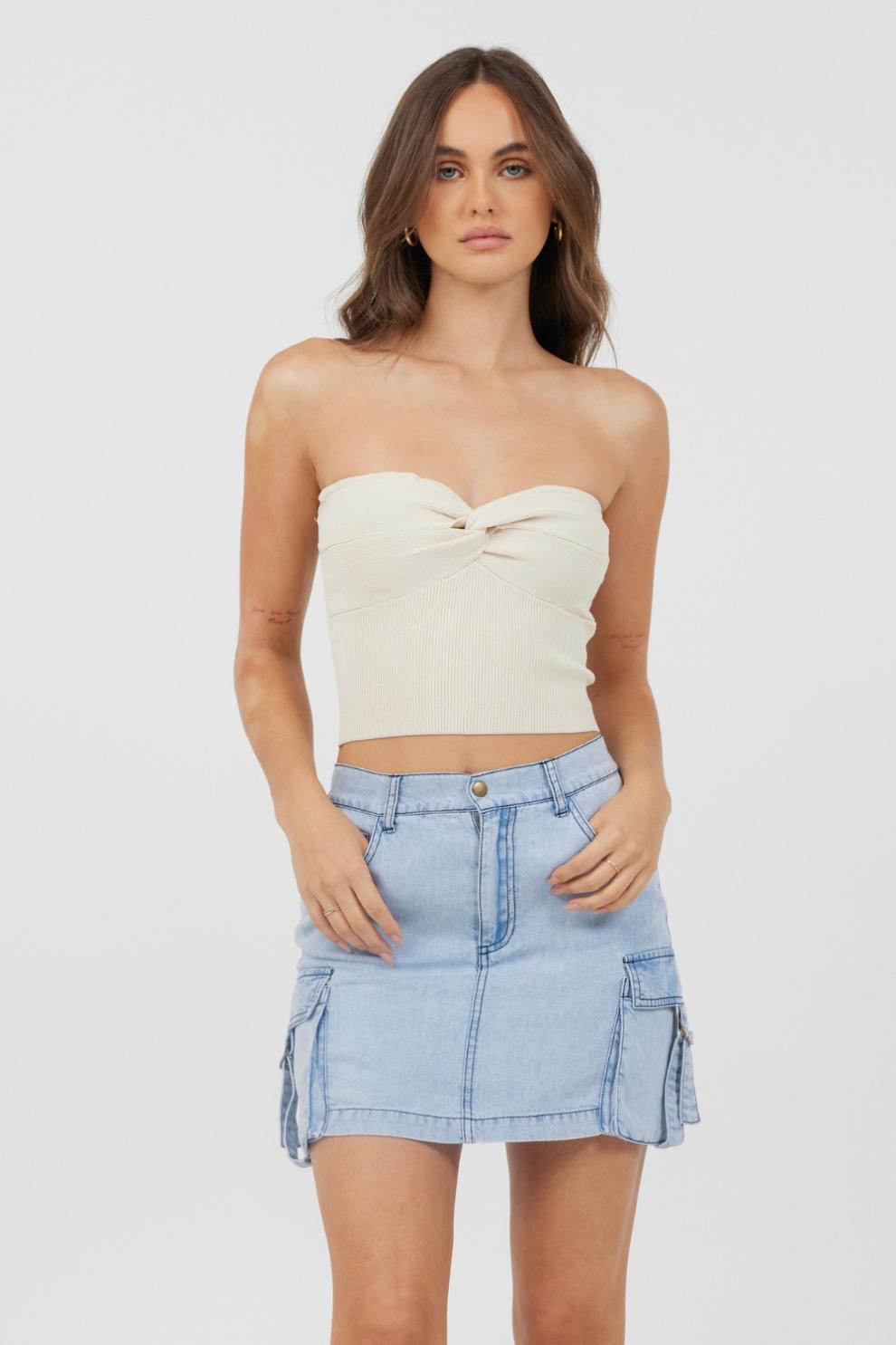 Vintage Havana Casual Tops | Women Sunrise Sand Rib Knit Twist Front Tube Top Sunrise Sand