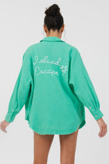 Vintage Havana Casual Tops | Women Super Green/ Soft Ivory Embroidery Detail Gauze Shirting Super Green