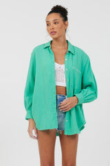Vintage Havana Casual Tops | Women Super Green/ Soft Ivory Embroidery Detail Gauze Shirting Super Green