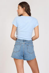 Vintage Havana Casual Tops | Women "Surf LA" Surfside Blue Rib Hacci Cropped Tee Surfside Blue
