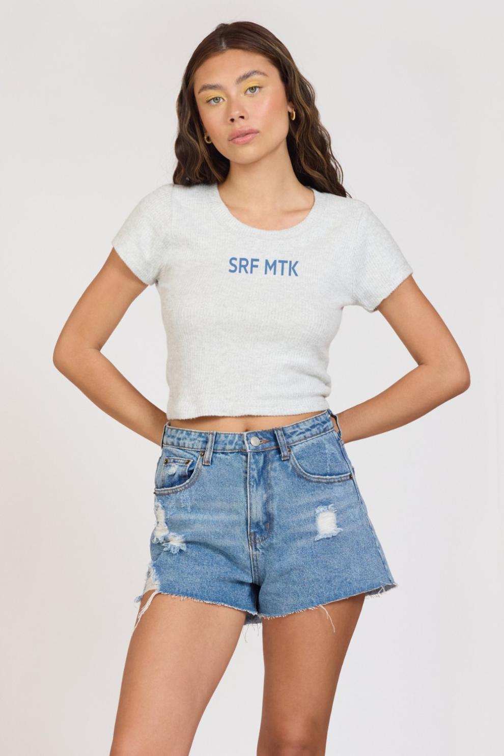 Vintage Havana Casual Tops | Women "Surf MTK" Harbor Grey Rib Hacci Cropped Tee Harbor Grey