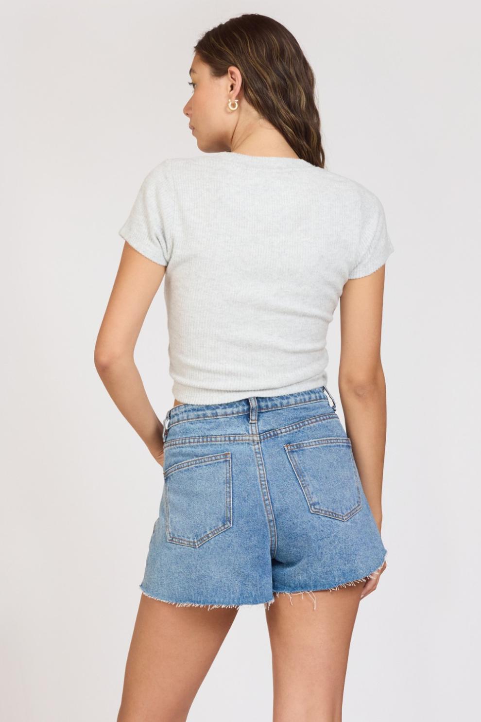 Vintage Havana Casual Tops | Women "Surf MTK" Harbor Grey Rib Hacci Cropped Tee Harbor Grey