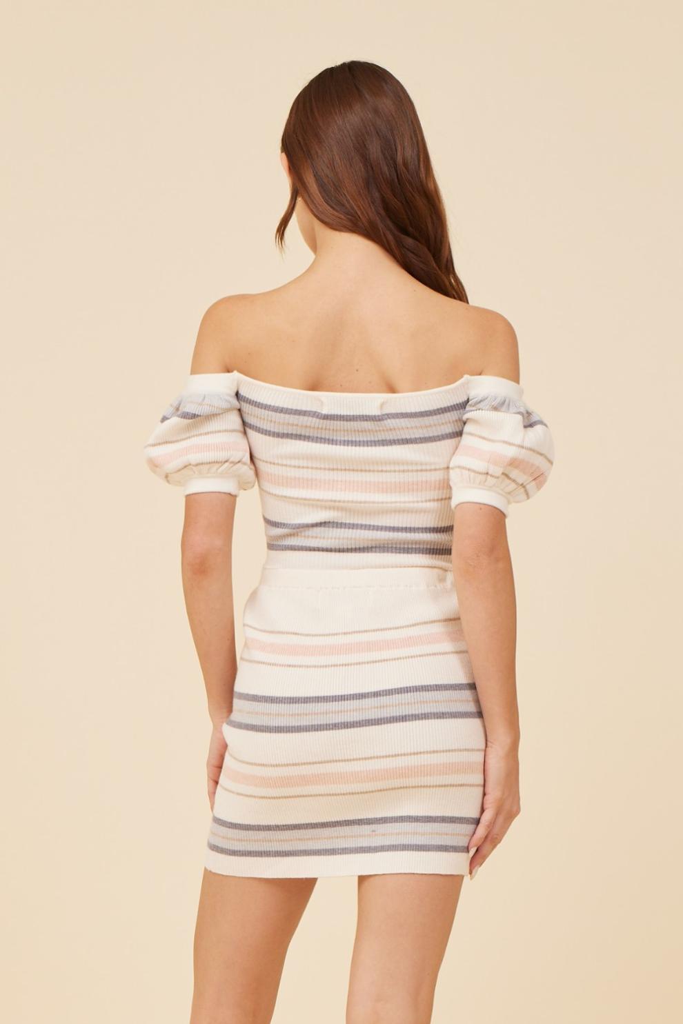 Vintage Havana Casual Tops | Women Tahitian Tide Stripe Sweater Rib Off The Shoulder Top Tahitian Tide