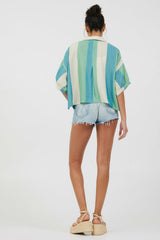 Vintage Havana Casual Tops | Women Teal Green &amp; Metallic Stripe Lightweight Button Up Teal Green