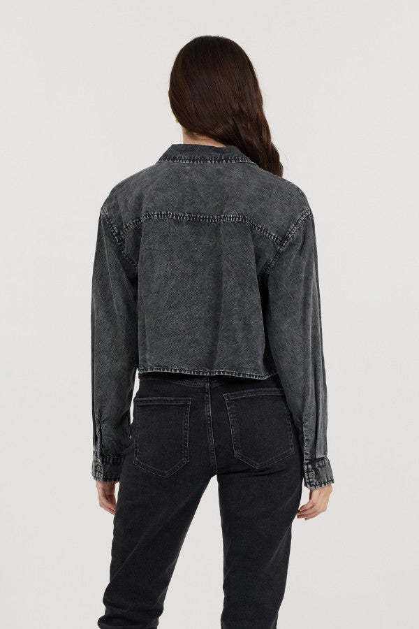 Vintage Havana Casual Tops | Women Washed Black Cropped Pocket Detail Shirt Washed Black