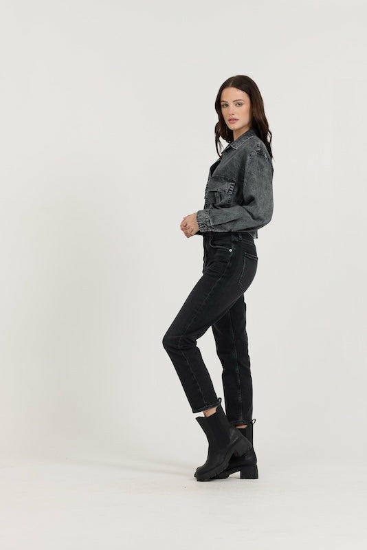 Vintage Havana Casual Tops | Women Washed Black Cropped Pocket Detail Shirt Washed Black