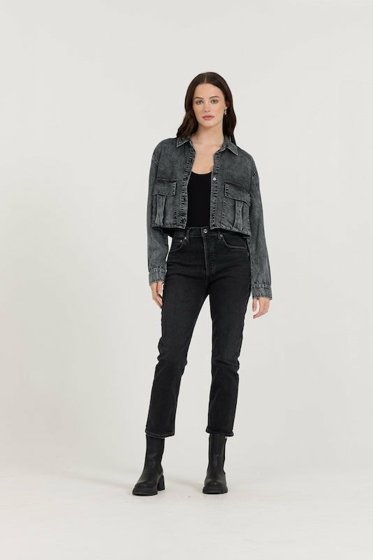 Vintage Havana Casual Tops | Women Washed Black Cropped Pocket Detail Shirt Washed Black