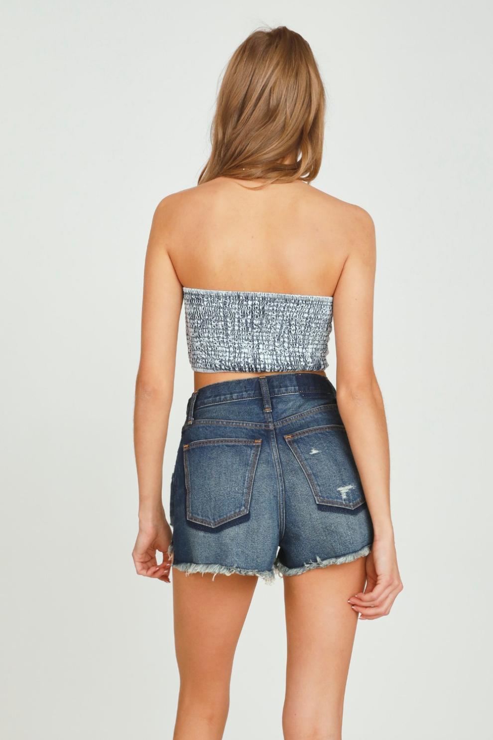 Vintage Havana Casual Tops | Women Washed Denim Tie Front Bandeau Top Washed Denim