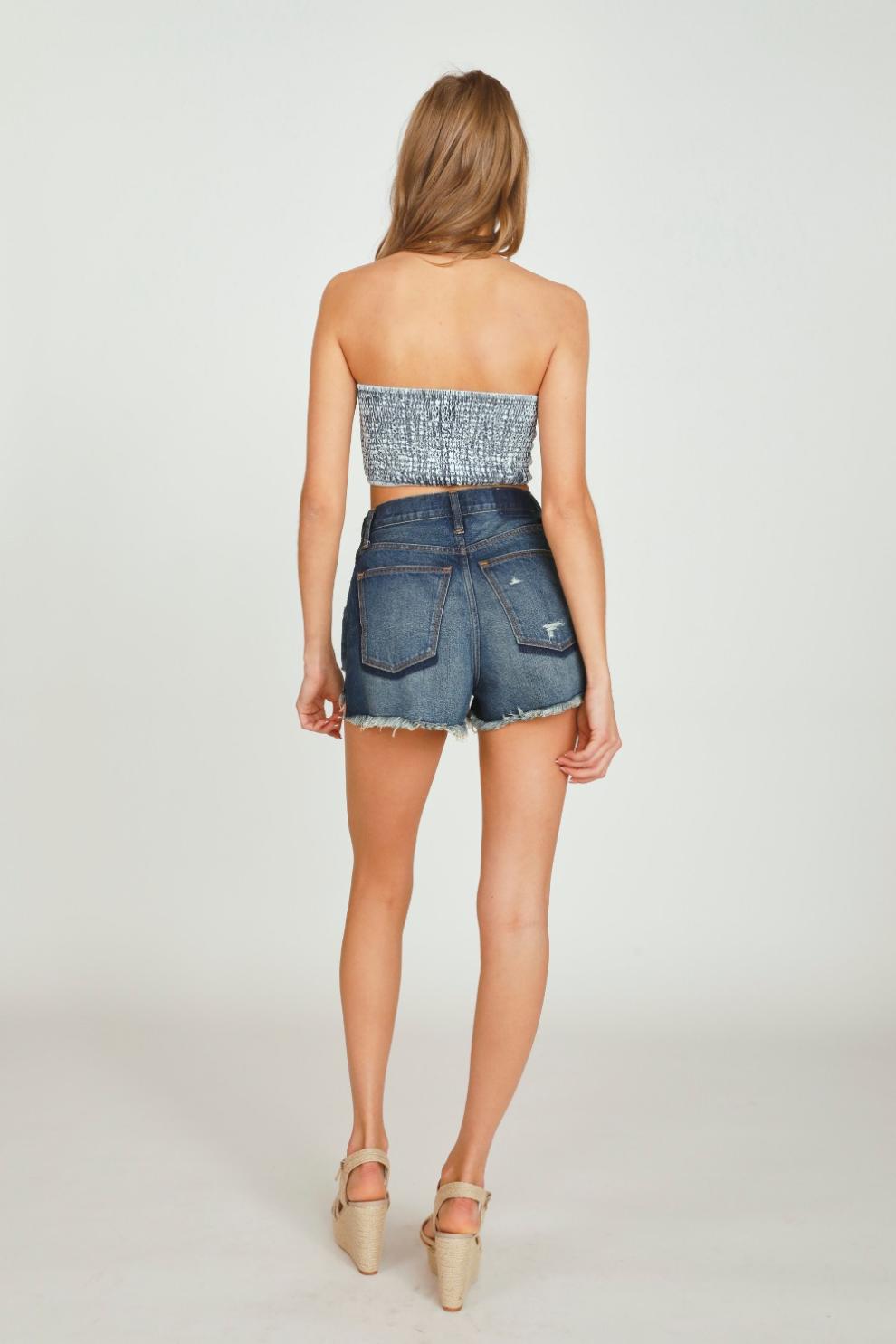 Vintage Havana Casual Tops | Women Washed Denim Tie Front Bandeau Top Washed Denim