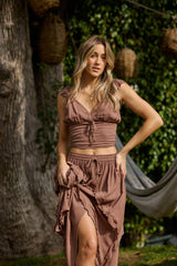 Vintage Havana Casual Tops | Women Washed Mocha Rayon Crinkle Flutter Sleeve Top Washed Mocha