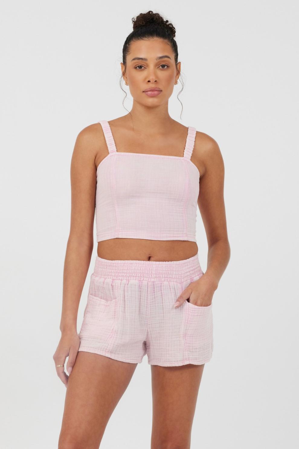 Vintage Havana Casual Tops | Women Washed Pink Gauze Cropped Tank Washed Pink