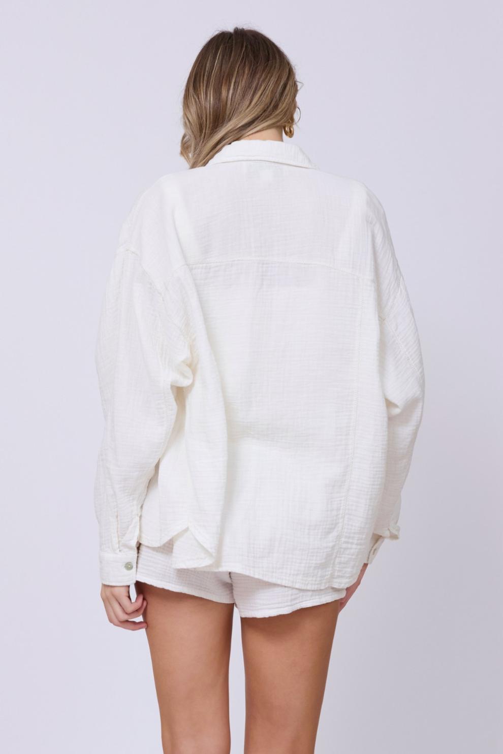 Vintage Havana Casual Tops | Women Washed White Gauze Button Up Washed White