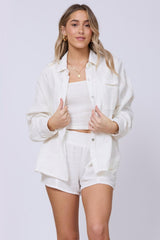 Vintage Havana Casual Tops | Women Washed White Gauze Button Up Washed White