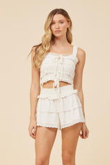 Vintage Havana Casual Tops | Women White Lacey Trim Layered Tank White