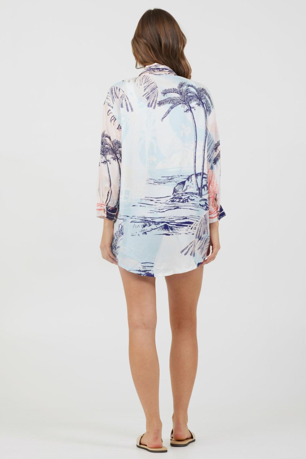 Vintage Havana Dresses | Women Blue &amp; Pink Scenic Print Placement Shirt Dress Blue