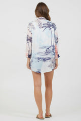 Vintage Havana Dresses | Women Blue &amp; Pink Scenic Print Placement Shirt Dress Blue