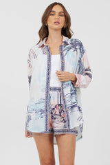 Vintage Havana Dresses | Women Blue &amp; Pink Scenic Print Placement Shirt Dress Blue