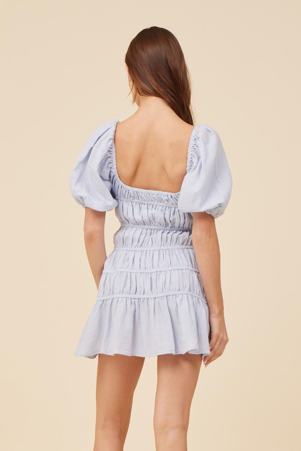 Vintage Havana Dresses | Women Spring Blue Gauze W/ Jersey Combo Dress Spring Blue