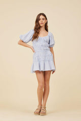 Vintage Havana Dresses | Women Spring Blue Gauze W/ Jersey Combo Dress Spring Blue