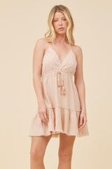 Vintage Havana Dresses | Women Washed Nude Gauze Eyelet Embroidered Dress Washed Nude