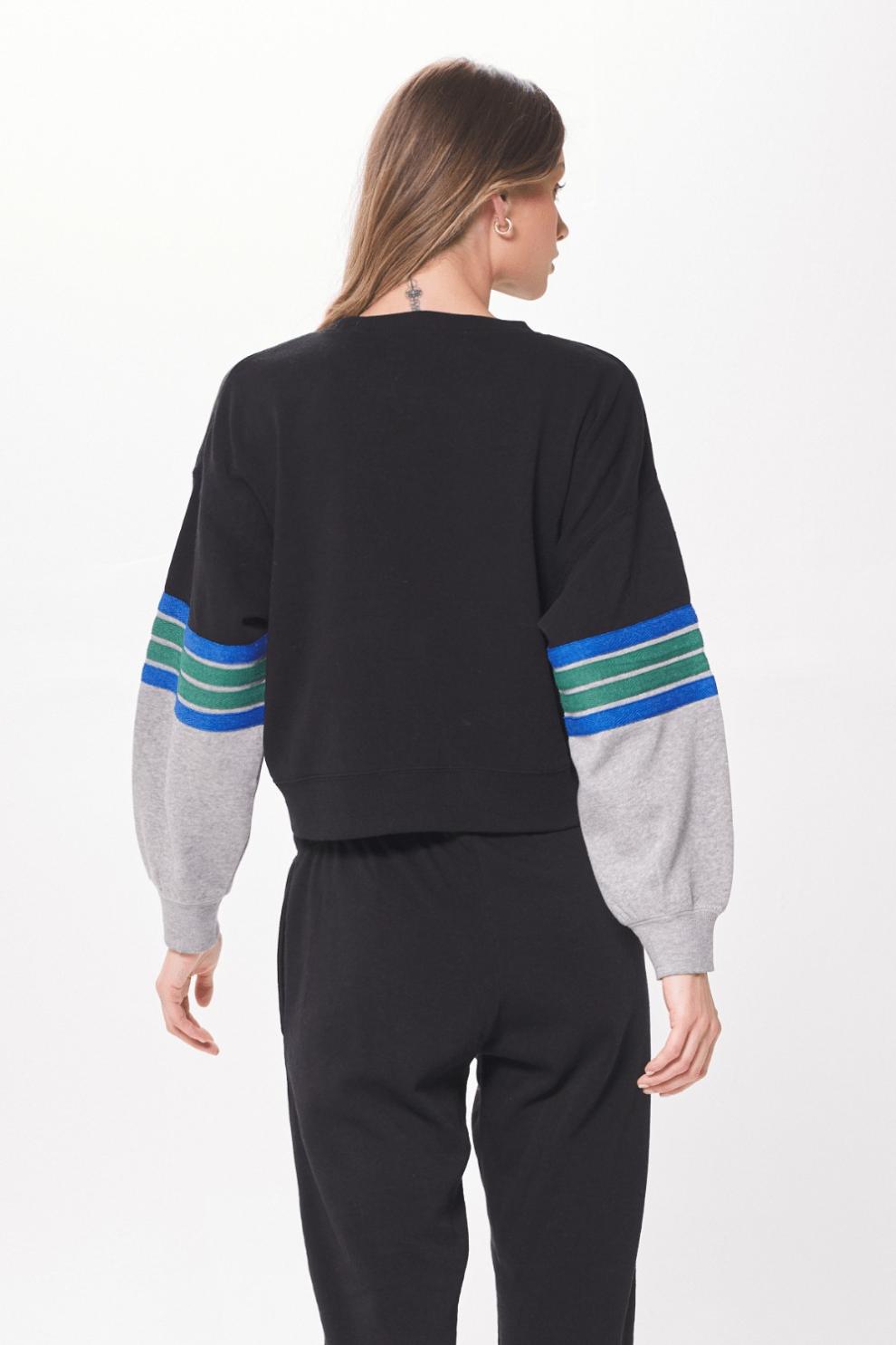 Vintage Havana Hoodies | Women Black &amp; Grey Fleece Crewneck W/ Twill Tape Black/grey