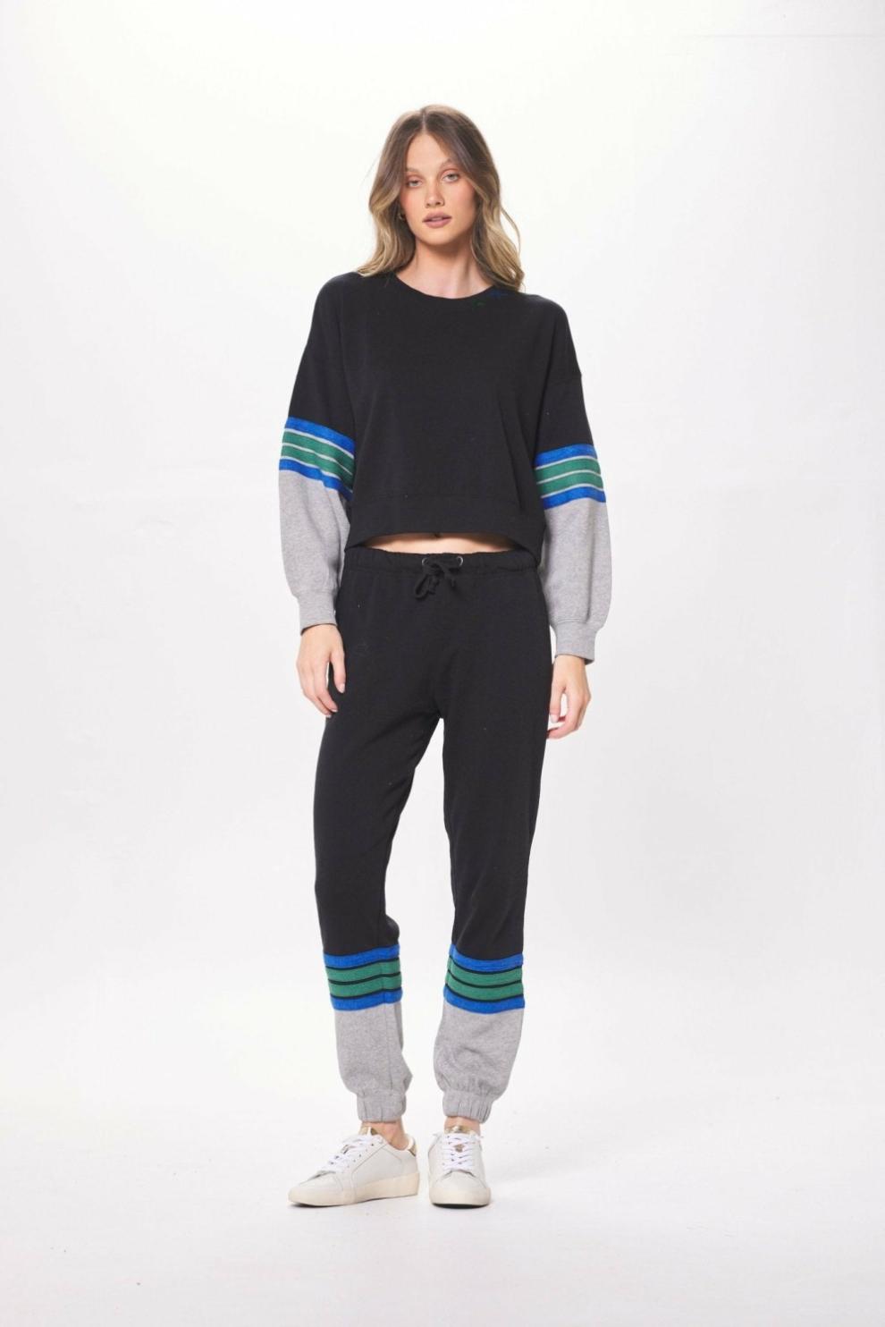 Vintage Havana Hoodies | Women Black &amp; Grey Fleece Crewneck W/ Twill Tape Black/grey