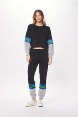 Vintage Havana Hoodies | Women Black &amp; Grey Fleece Crewneck W/ Twill Tape Black/grey