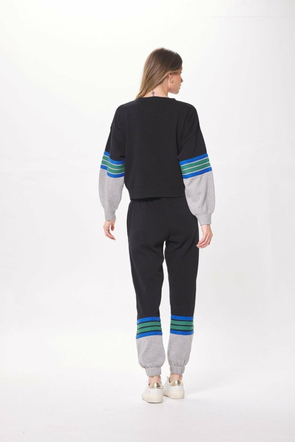 Vintage Havana Hoodies | Women Black &amp; Grey Fleece Crewneck W/ Twill Tape Black/grey