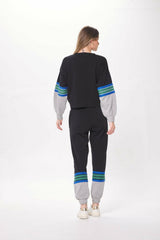 Vintage Havana Hoodies | Women Black &amp; Grey Fleece Crewneck W/ Twill Tape Black/grey