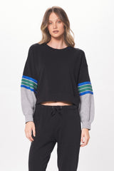 Vintage Havana Hoodies | Women Black &amp; Grey Fleece Crewneck W/ Twill Tape Black/grey