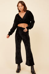 Vintage Havana Hoodies | Women Black Velour Surplice Hoodie Black