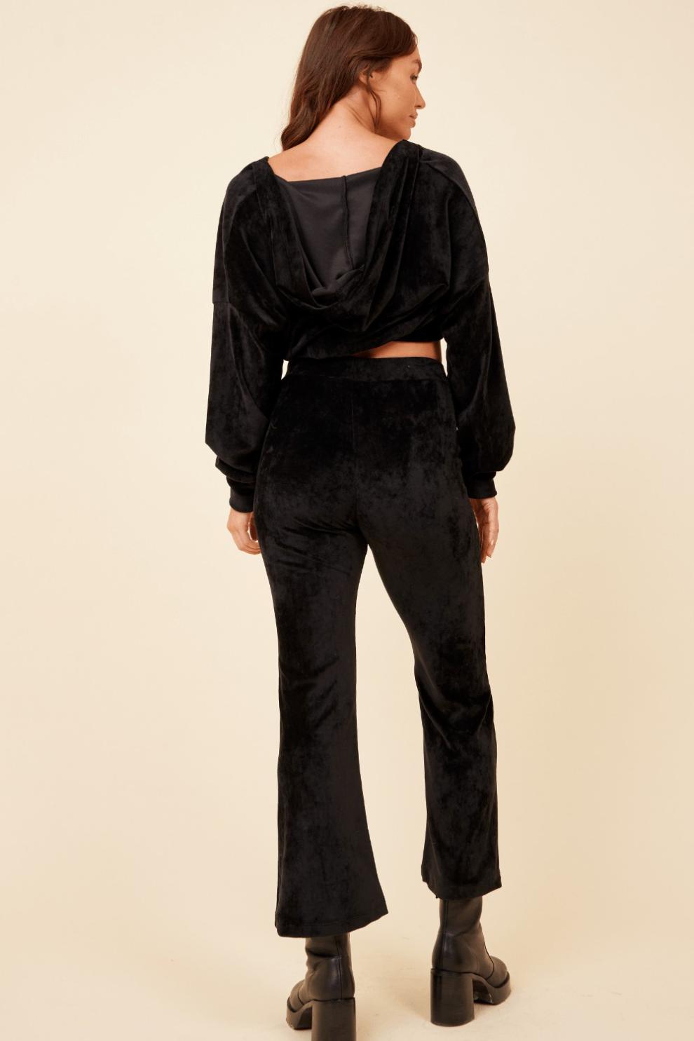 Vintage Havana Hoodies | Women Black Velour Surplice Hoodie Black