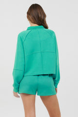 Vintage Havana Hoodies | Women Caribbean Turquoise Cloud Fleece Quarter Zip Caribbean Turquoise