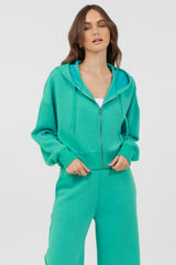 Vintage Havana Hoodies | Women Caribbean Turquoise Cloud Fleece Zip Up Caribbean Turquoise