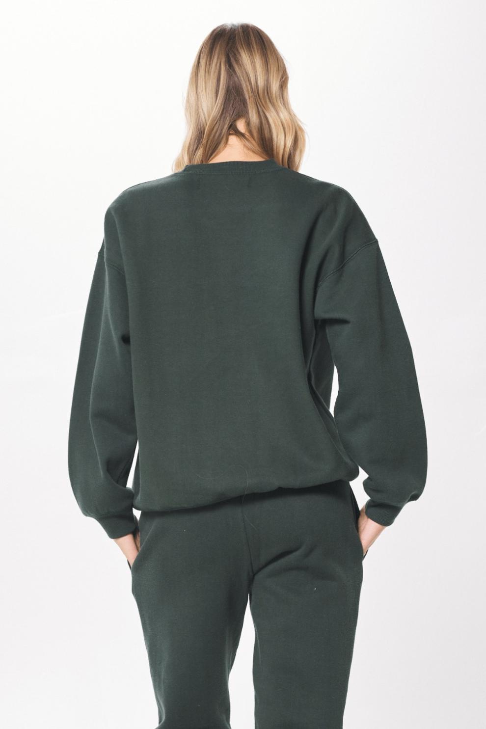 Vintage Havana Hoodies | Women Deep Emerald Green Proweave Crewneck Sweatshirt Deep Emerald Green