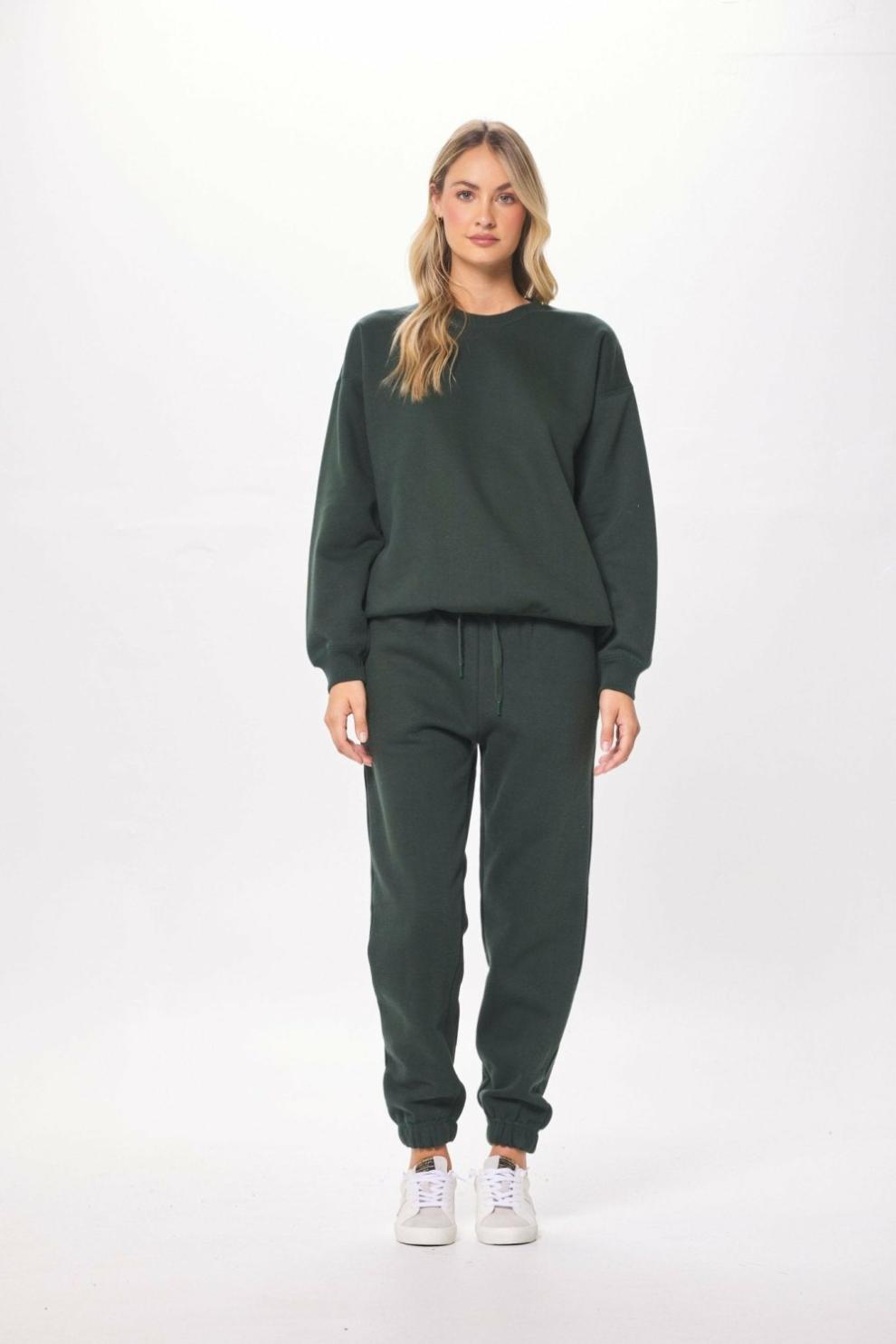 Vintage Havana Hoodies | Women Deep Emerald Green Proweave Crewneck Sweatshirt Deep Emerald Green