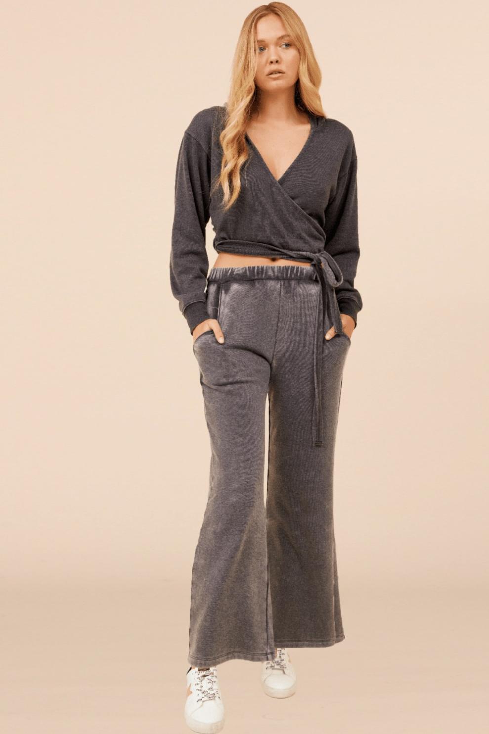 Vintage Havana Hoodies | Women Heather Charcoal Lightweight Fleece Surplice Hoodie Grey