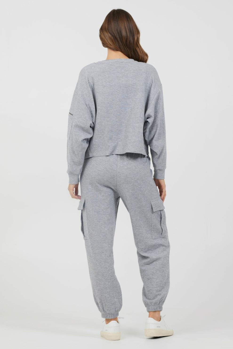 Vintage Havana Hoodies | Women Heather Grey Bounded Textured Jersey Utility Crewneck Heather Grey